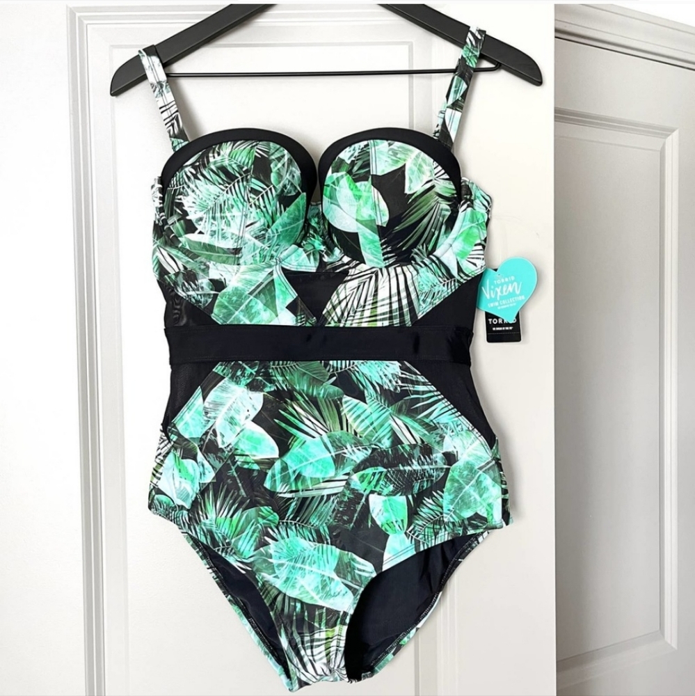 Torrid Palm Tropical Swimsuit Cutout One Piece Contour Retro Plus Vixen 2X - Picture 1 of 7